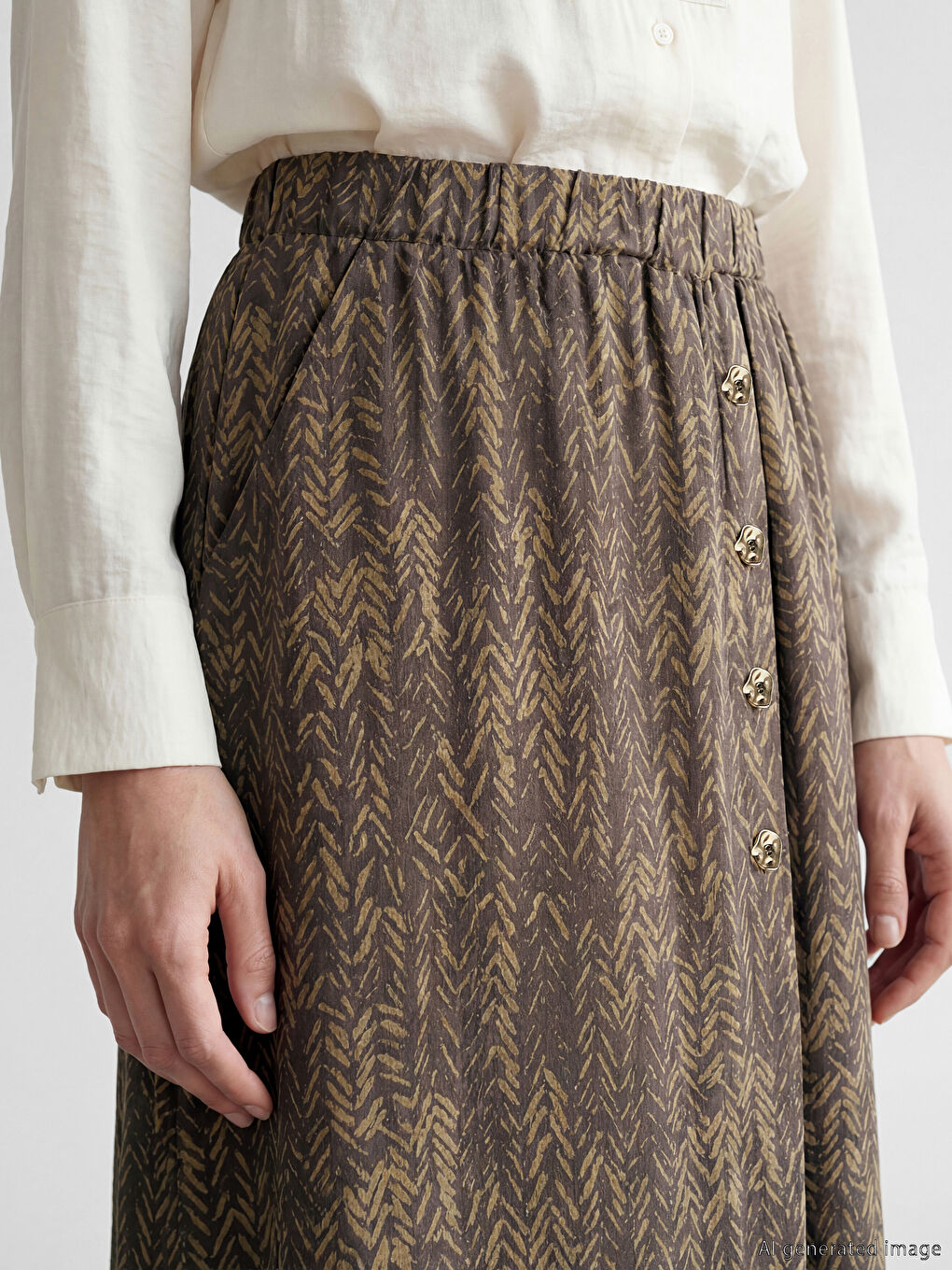 Kahverengi Beli Lastikli Desenli Belmando Kloş Etek-2