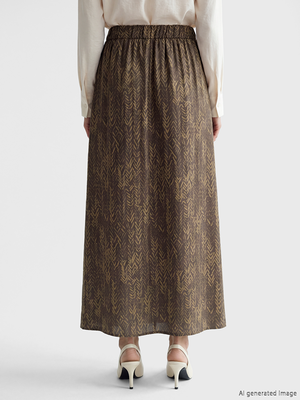 Kahverengi Beli Lastikli Desenli Belmando Kloş Etek-3