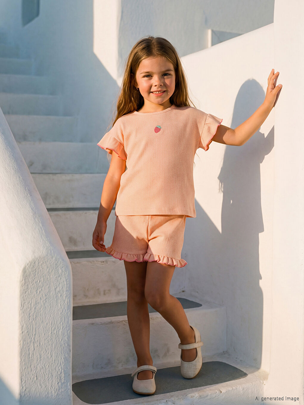 Frilled Girls' With Shorts Set