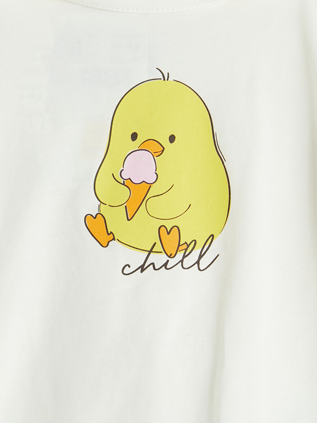 Ekru Civciv Baskılı Kız Çocuk Pijama Takım-3