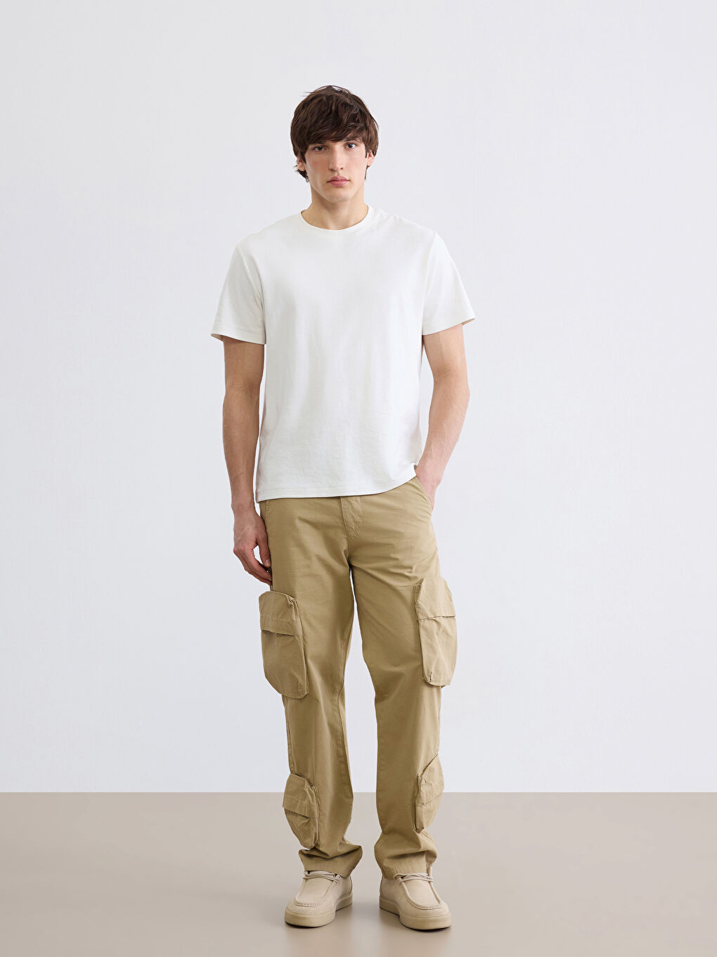 Bej Rahat Kalıp Erkek Kargo Pantolon