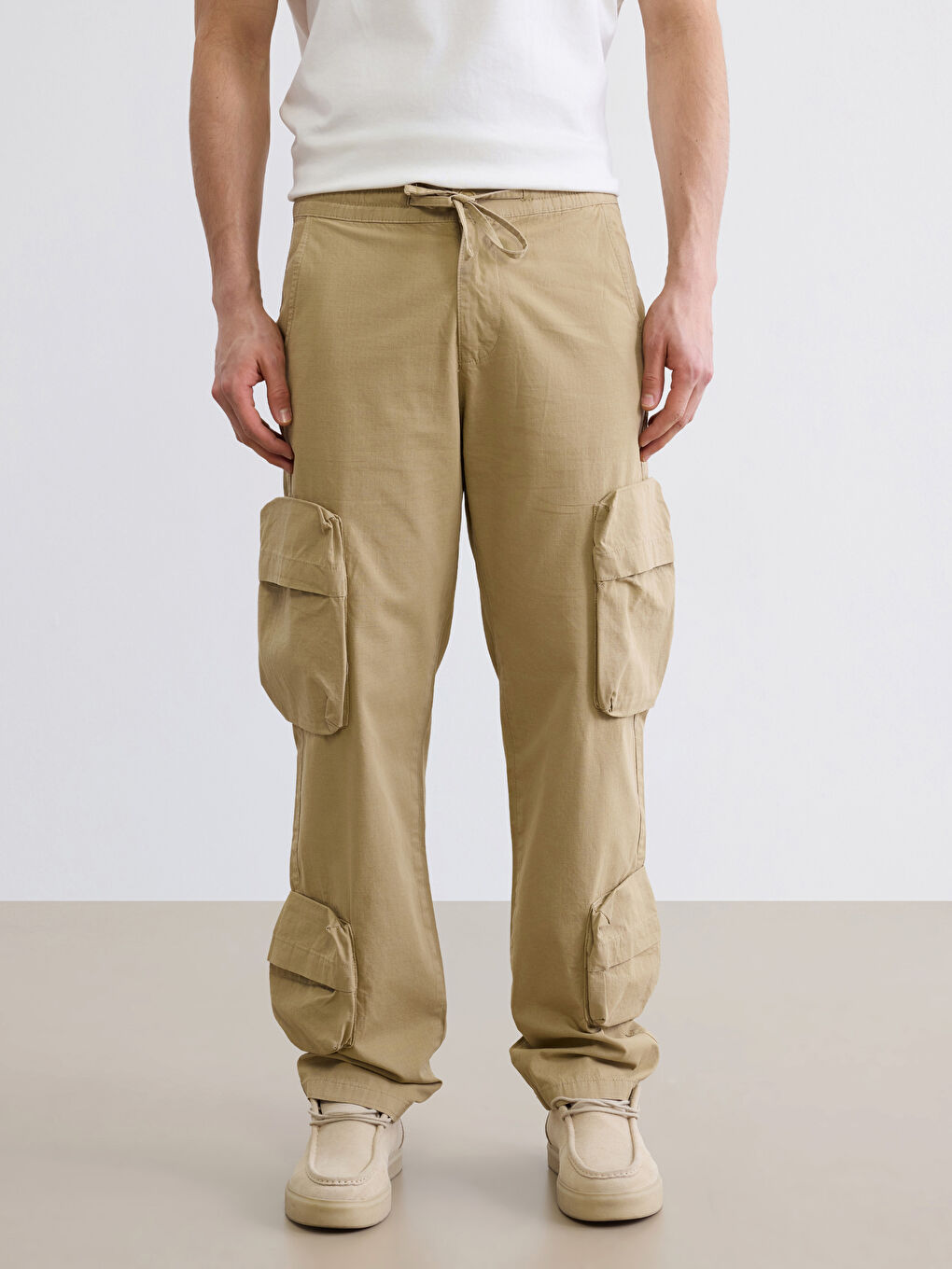Bej Rahat Kalıp Erkek Kargo Pantolon-1