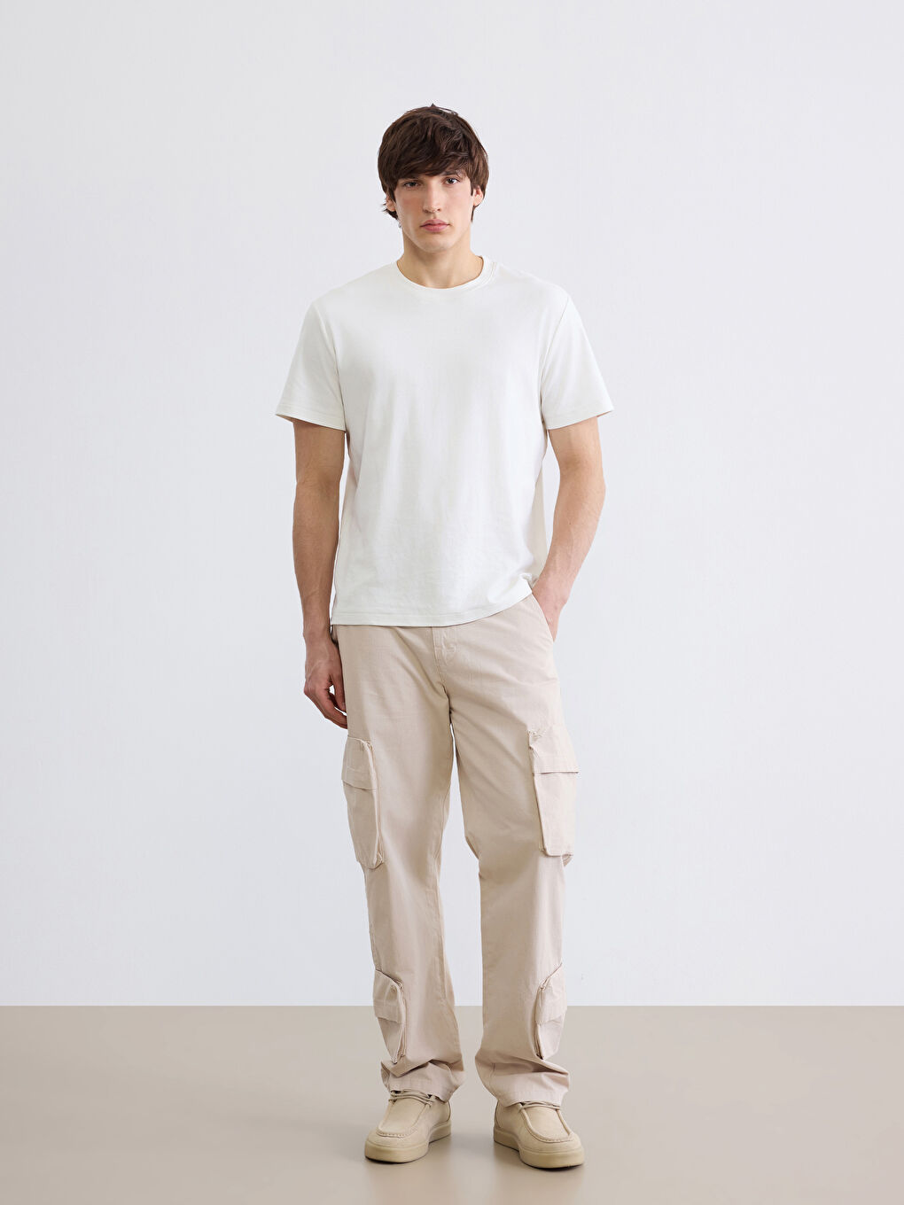 Bej Rahat Kalıp Erkek Kargo Pantolon