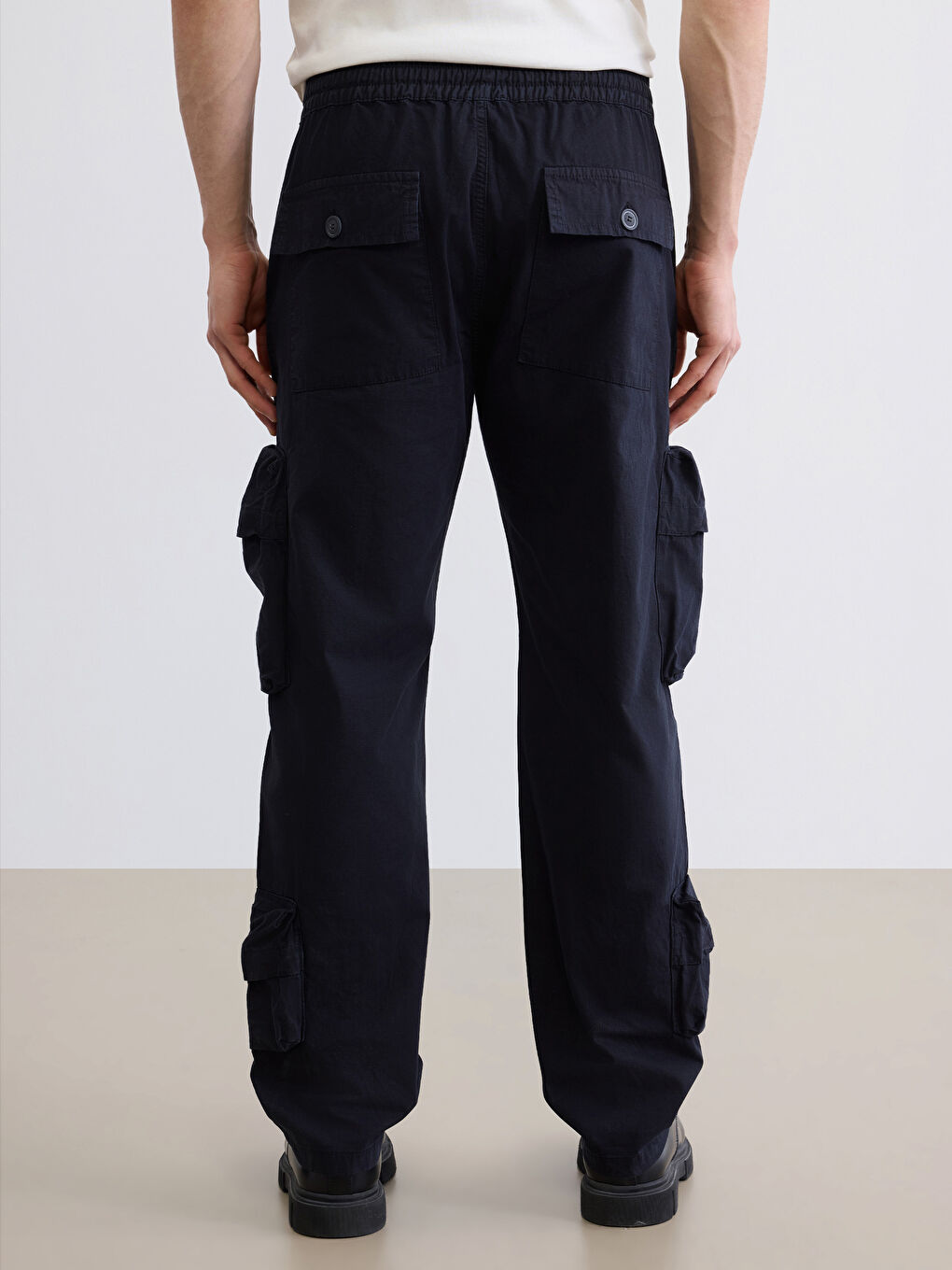 Siyah Rahat Kalıp Erkek Kargo Pantolon-3