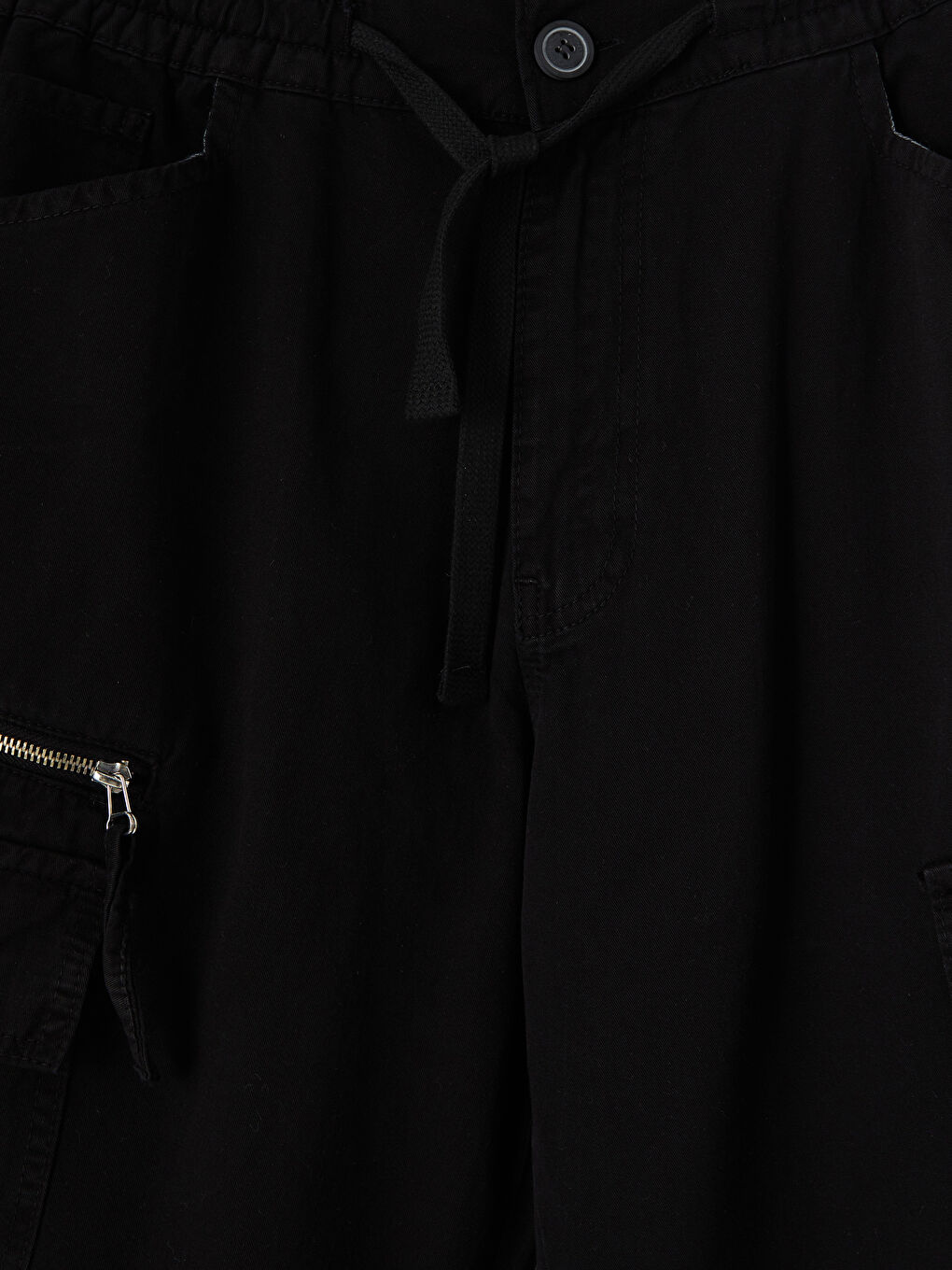 Siyah Rahat Kalıp Gabardin Erkek Kargo Pantolon-2