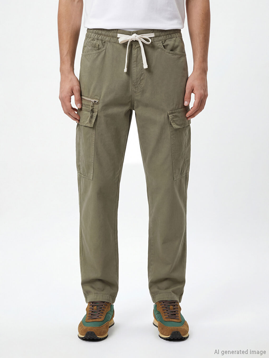 Haki Rahat Kalıp Erkek Kargo Pantolon-1