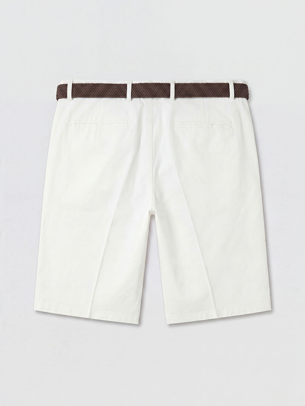 Ekru Loose Fit Kemerli Erkek Pileli  Şort-1