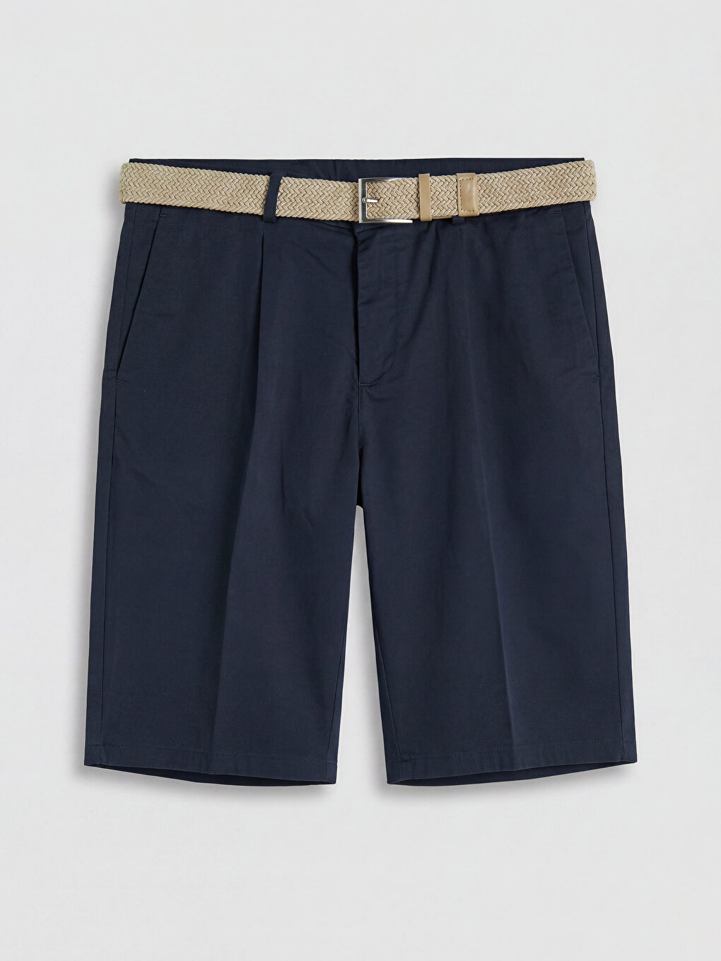 Lacivert Loose Fit Kemerli Erkek Pileli  Şort