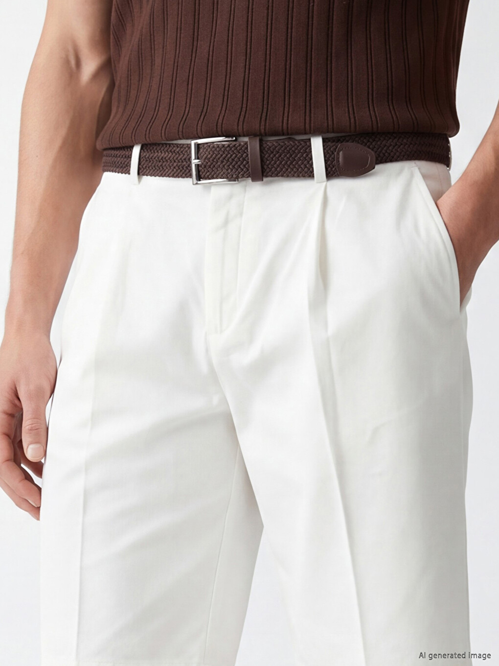 Loose Fit Belted Men's Pleated Shorts-3