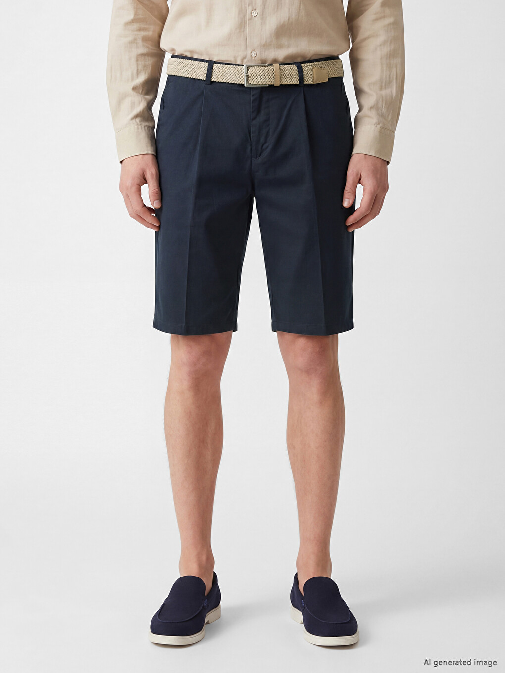 Loose Fit Belted Men's Pleated Shorts-1