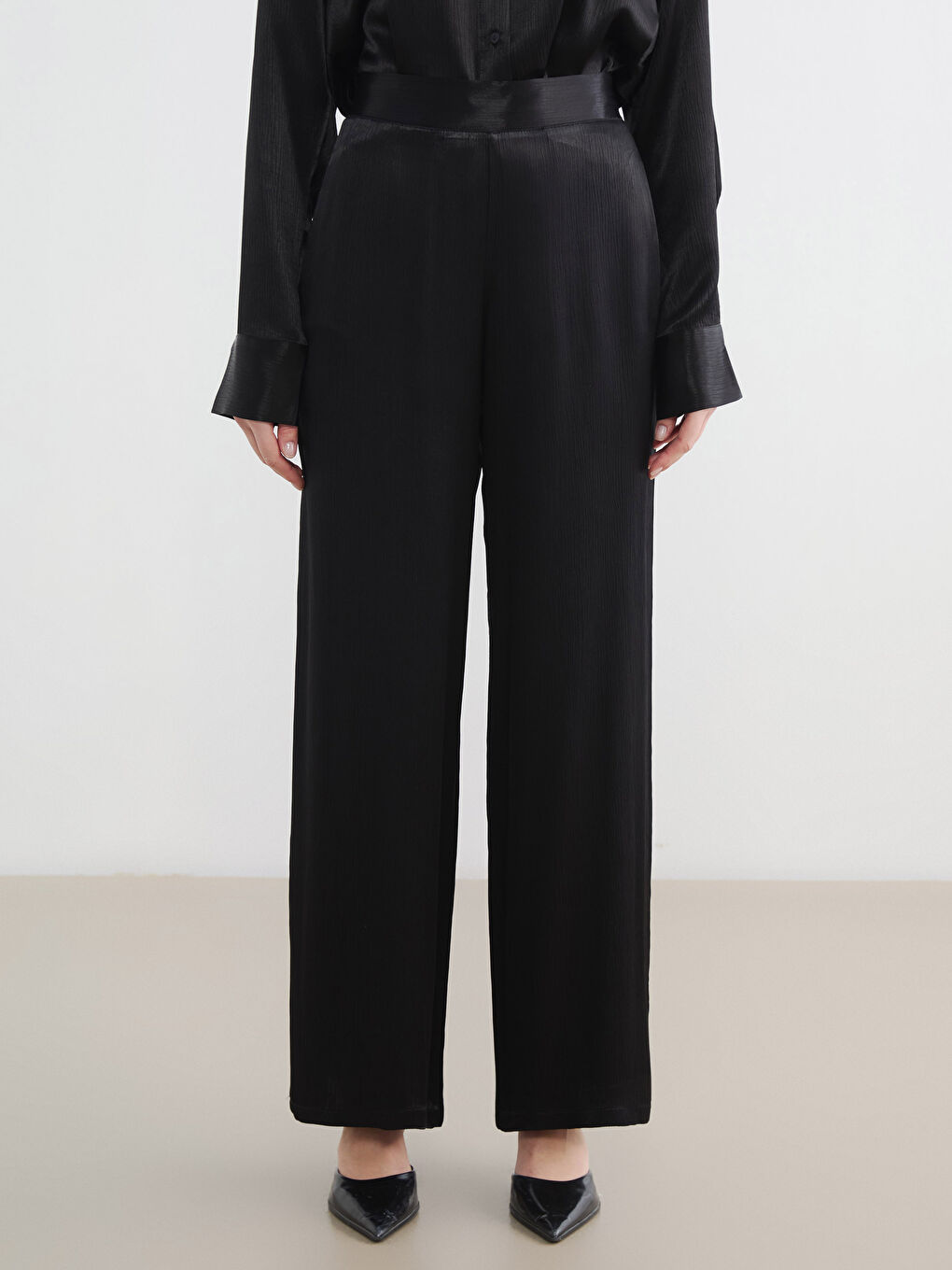 ელასტიური წელის ტექსტურირებული ქალების შარვალი-1