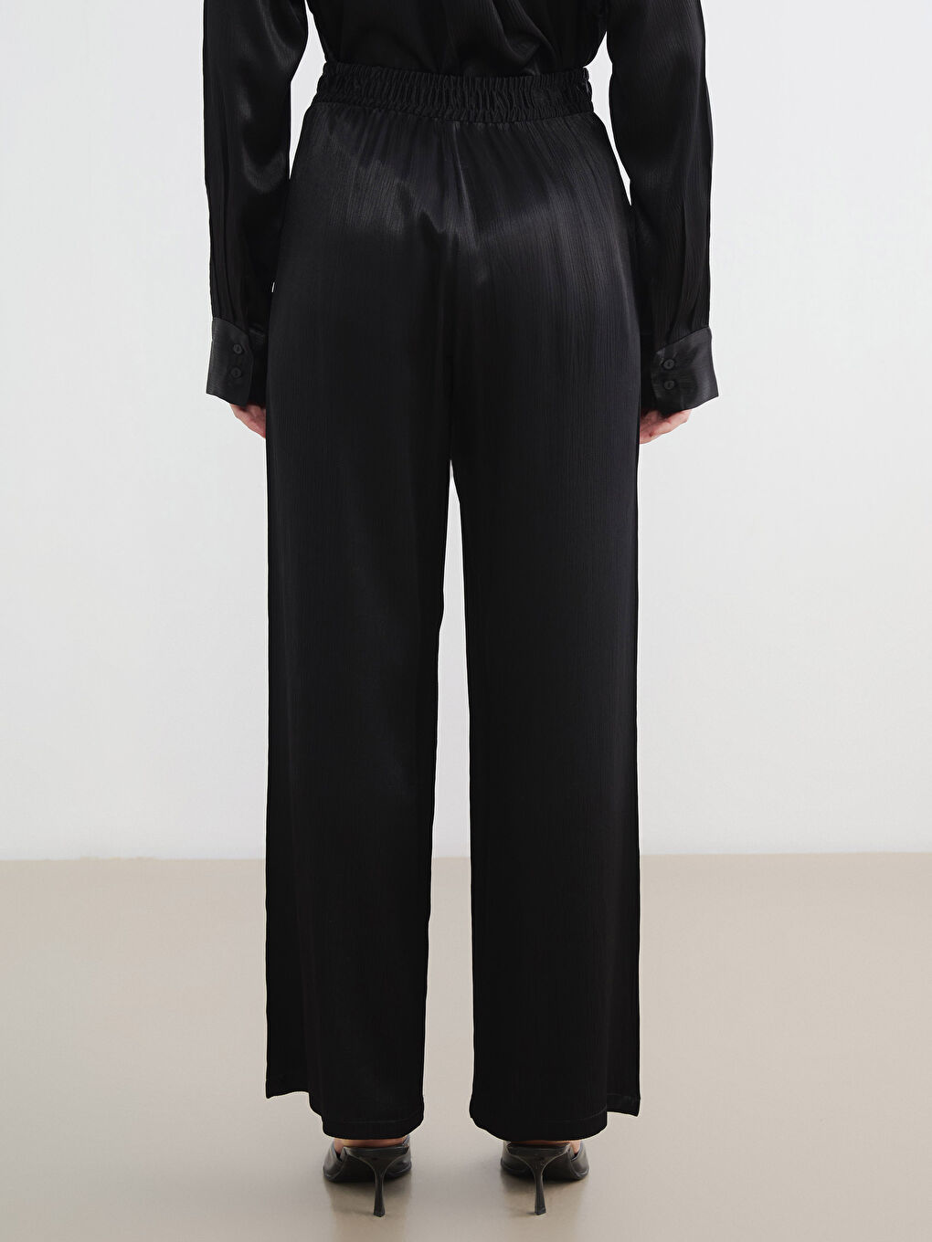 ელასტიური წელის ტექსტურირებული ქალების შარვალი-3