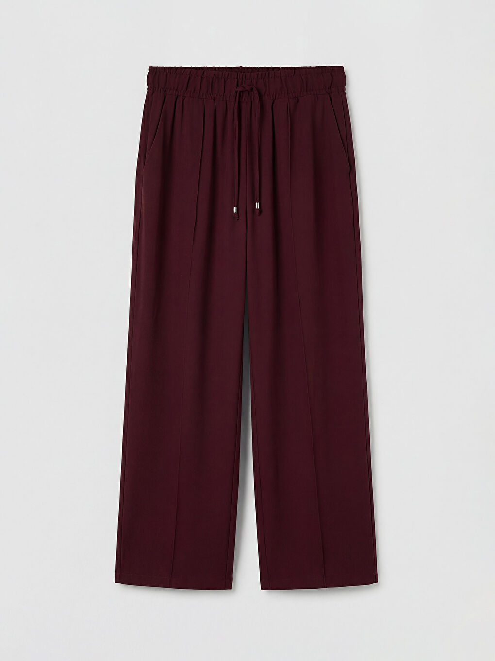 Bordo Beli Lastikli Kadın Pantolon