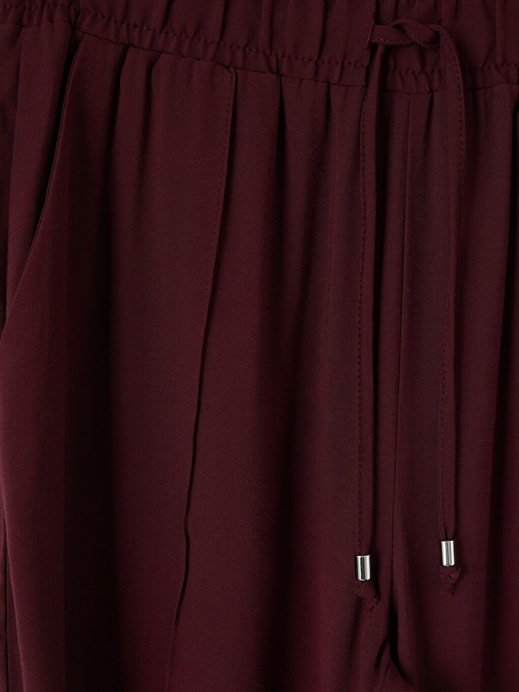 Bordo Beli Lastikli Kadın Pantolon-2