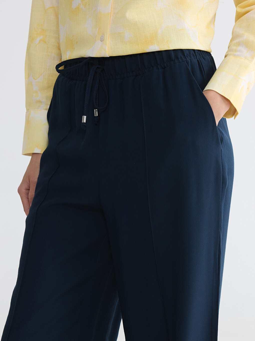 Lacivert Beli Lastikli Kadın Pantolon-2