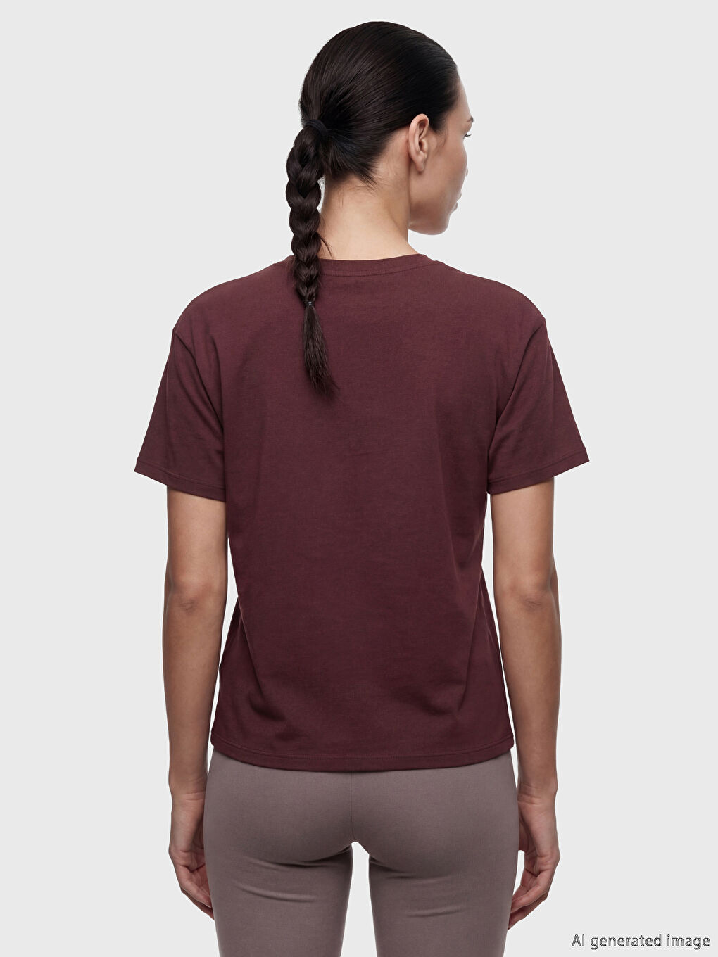Bordo Bisiklet Yaka Kadın Spor Tişört-4