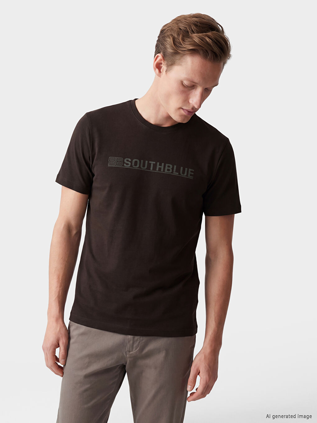 Tricou Jersey cu Imprimeu pentru Bărbați cu Guler Rotund
