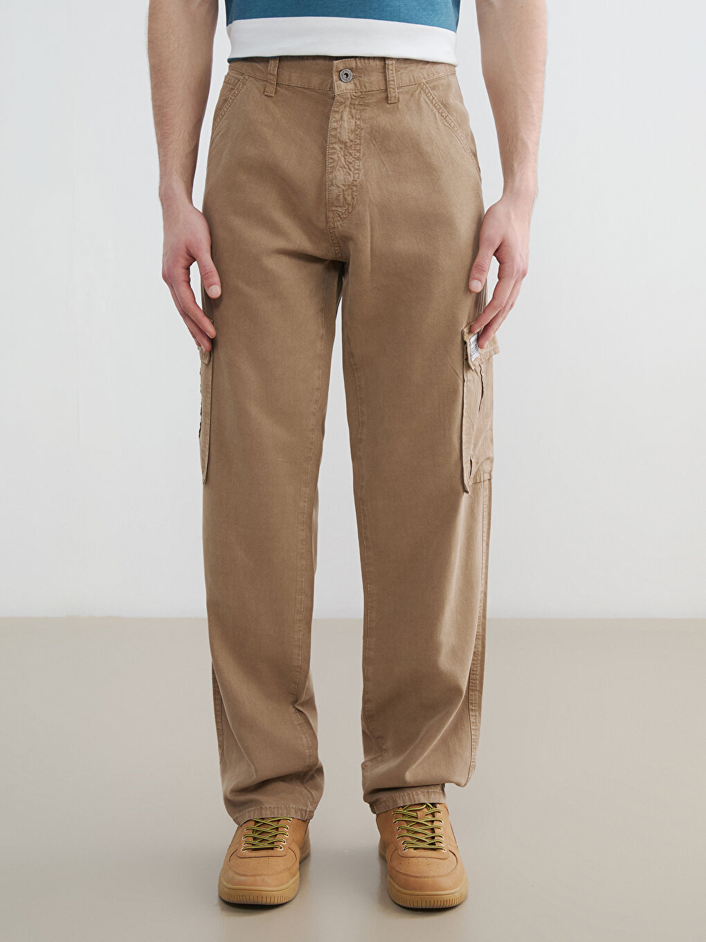 Kahverengi Standart Kalıp Erkek Kargo Pantolon-1