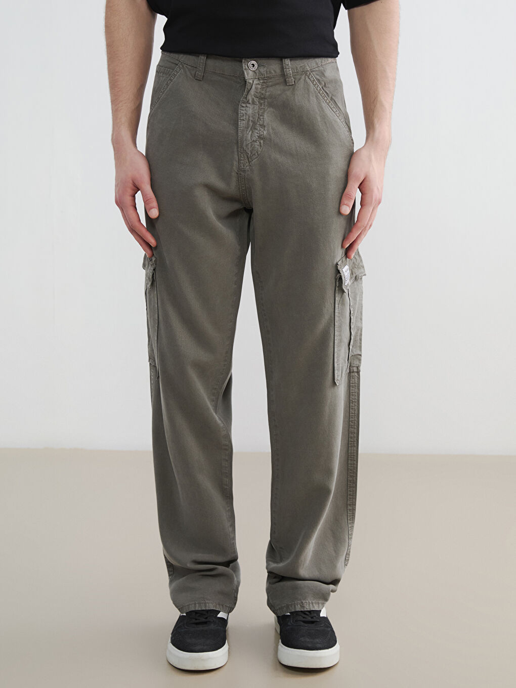 Yeşil Standart Kalıp Erkek Kargo Pantolon-1