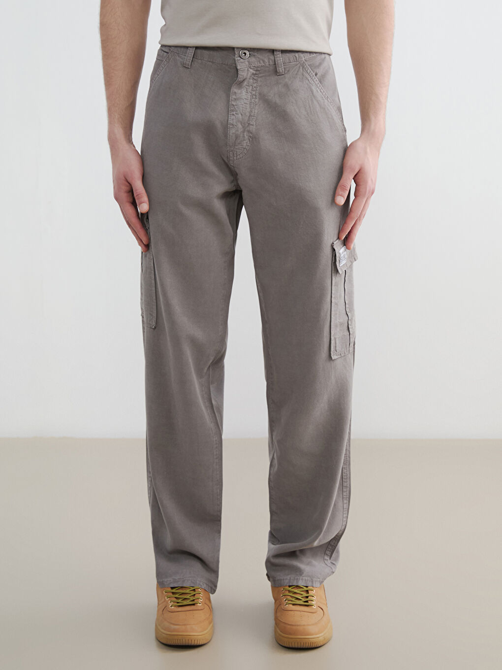 Gri Standart Kalıp Erkek Kargo Pantolon-1