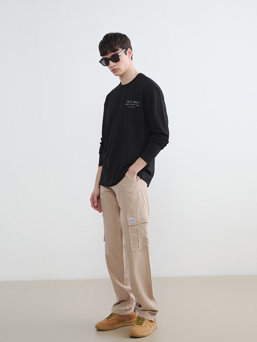 Bej Standart Kalıp Erkek Kargo Pantolon