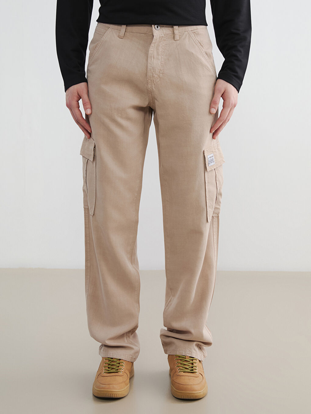 Bej Standart Kalıp Erkek Kargo Pantolon-1