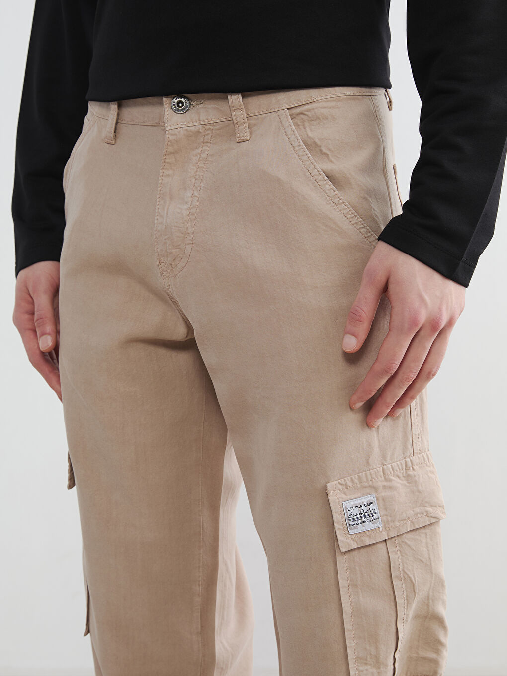 Bej Standart Kalıp Erkek Kargo Pantolon-2