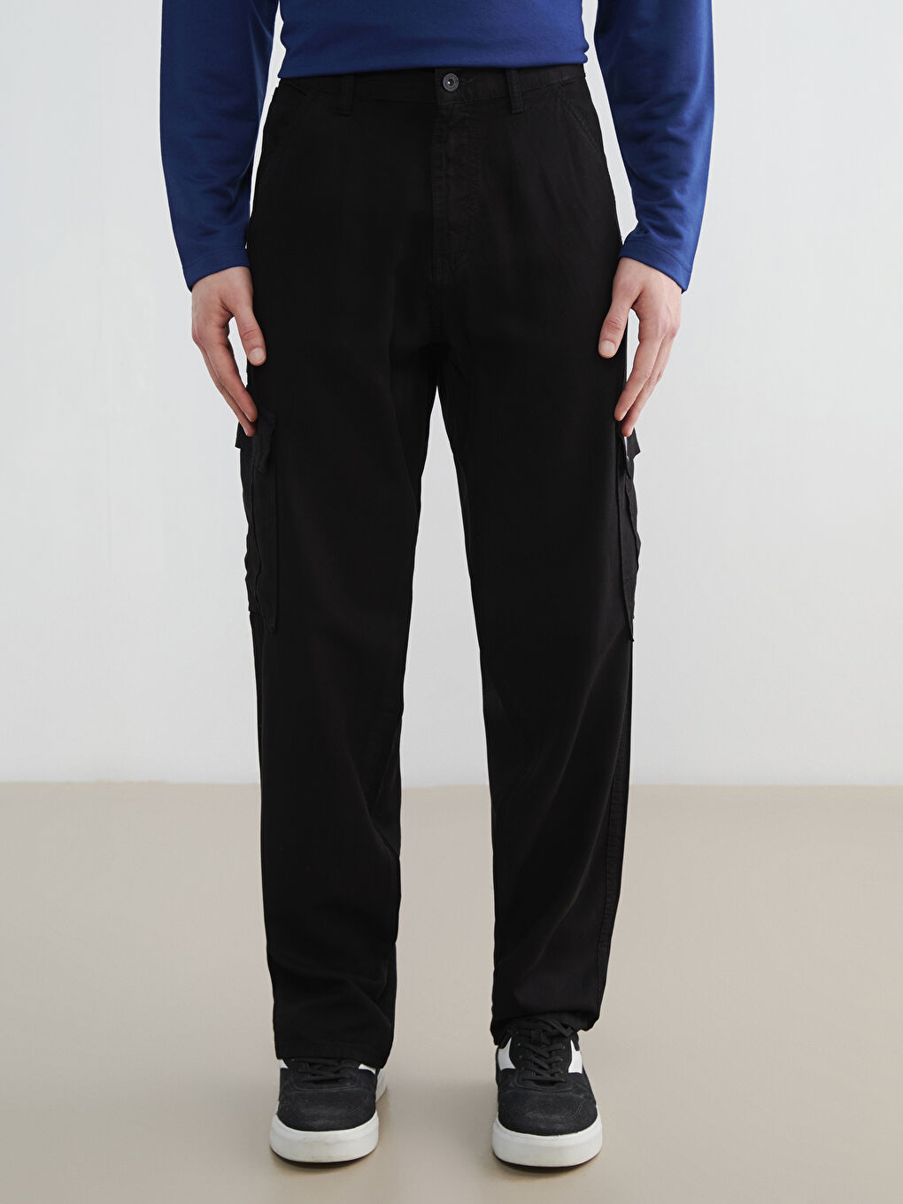 Siyah Standart Kalıp Erkek Kargo Pantolon-1