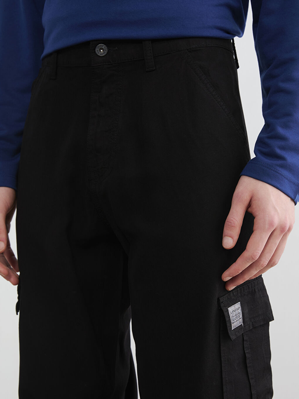 Siyah Standart Kalıp Erkek Kargo Pantolon-2