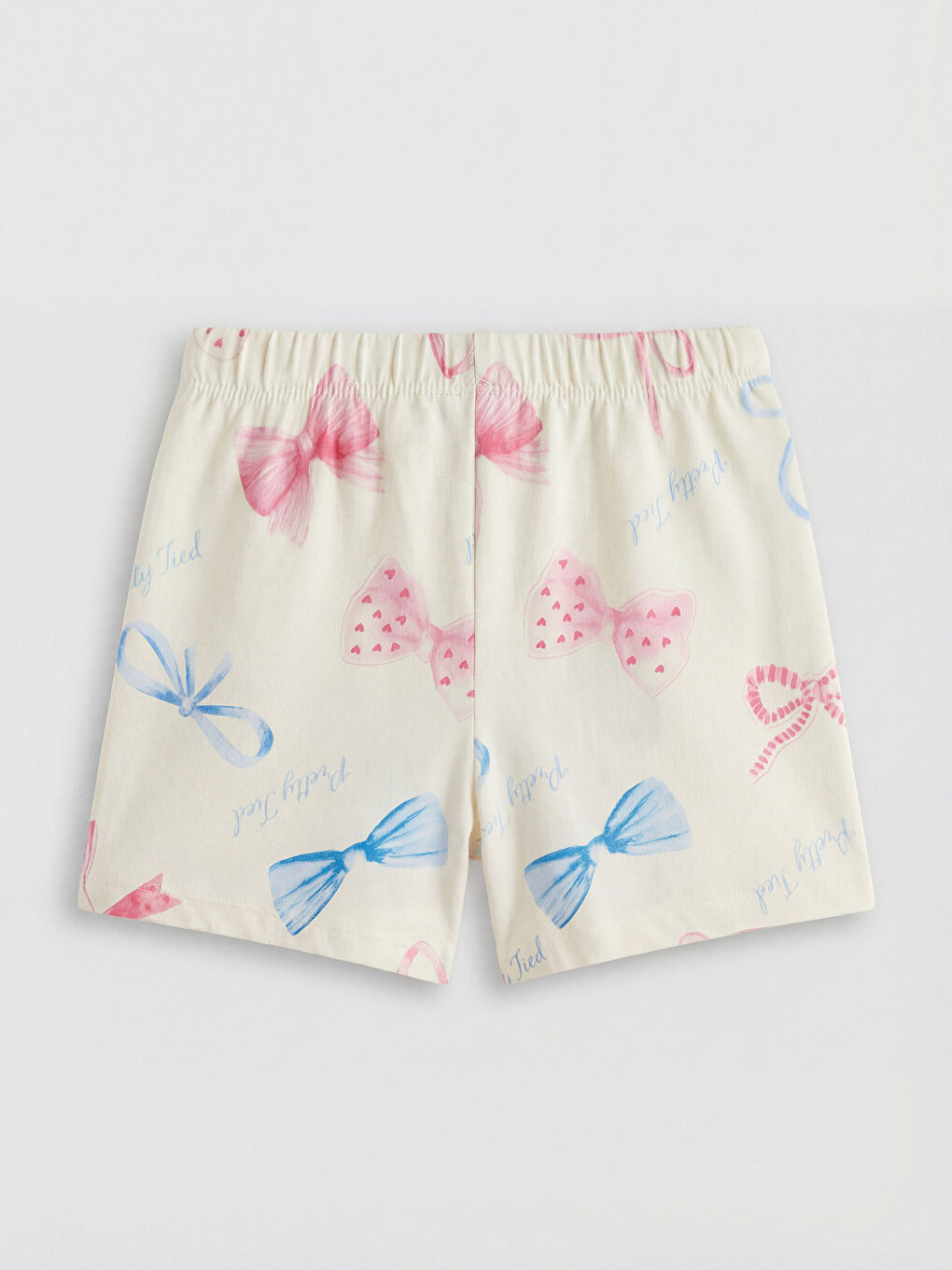 Ekru Bisiklet Yaka Kız Çocuk Baskılı Şortlu Pijama Takımı-4