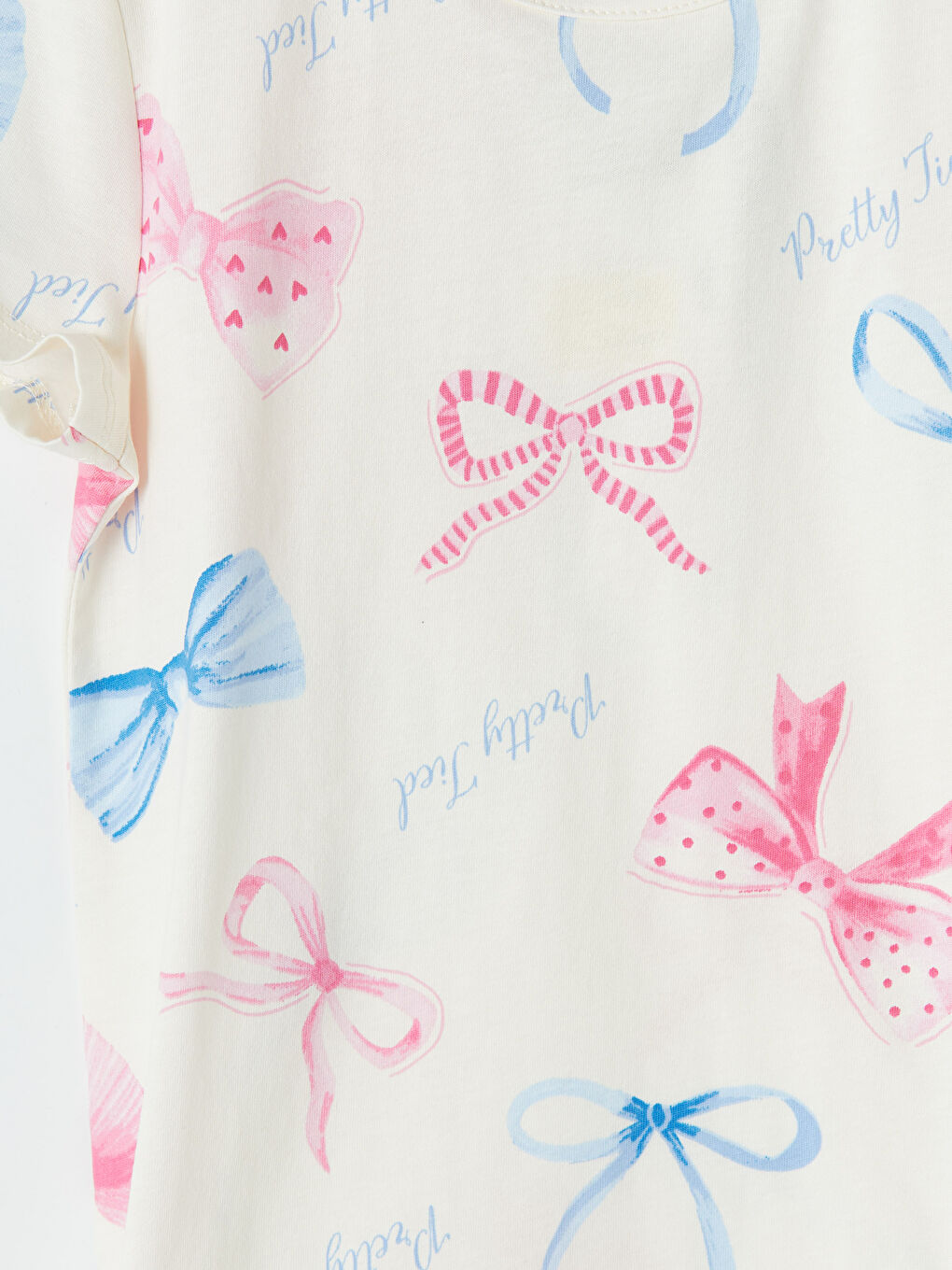 Ekru Bisiklet Yaka Kız Çocuk Baskılı Şortlu Pijama Takımı-5