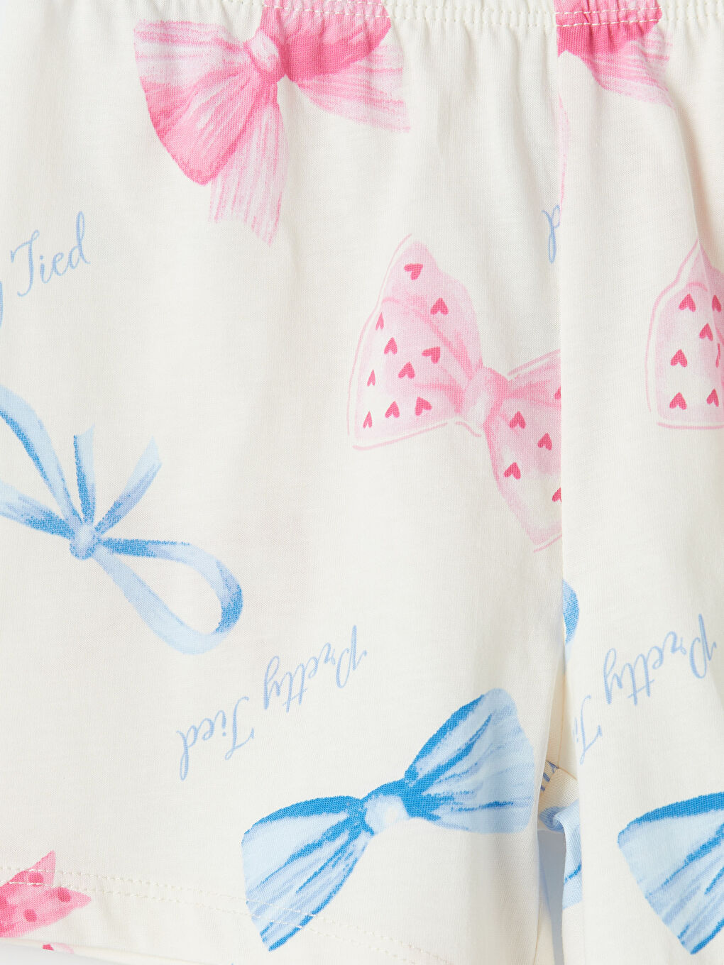 Ekru Bisiklet Yaka Kız Çocuk Baskılı Şortlu Pijama Takımı-6