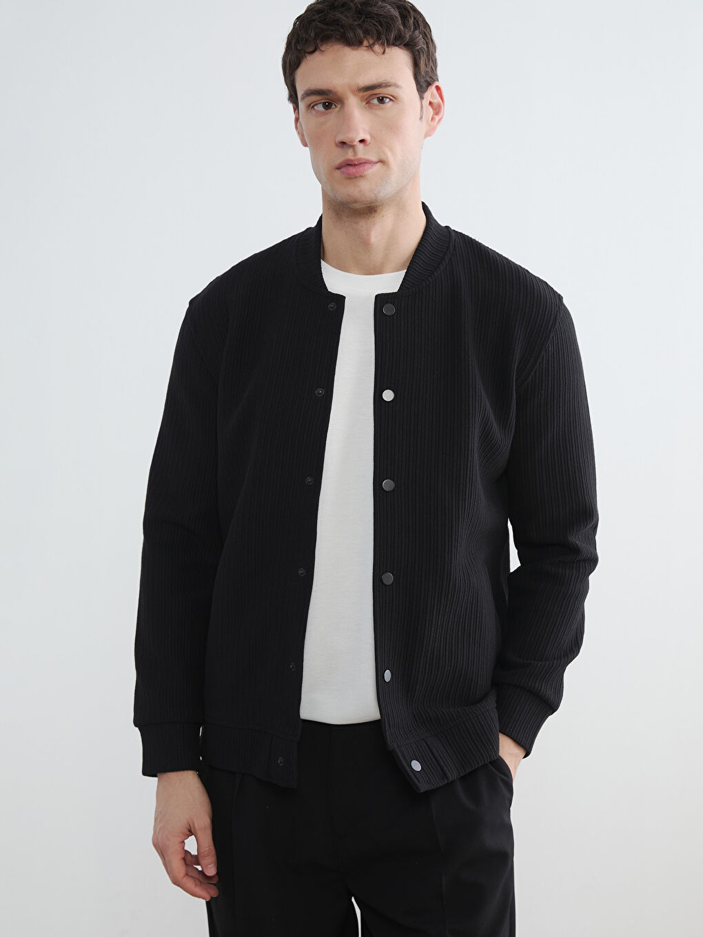 Siyah Kolej Yaka Erkek Sweatshirt