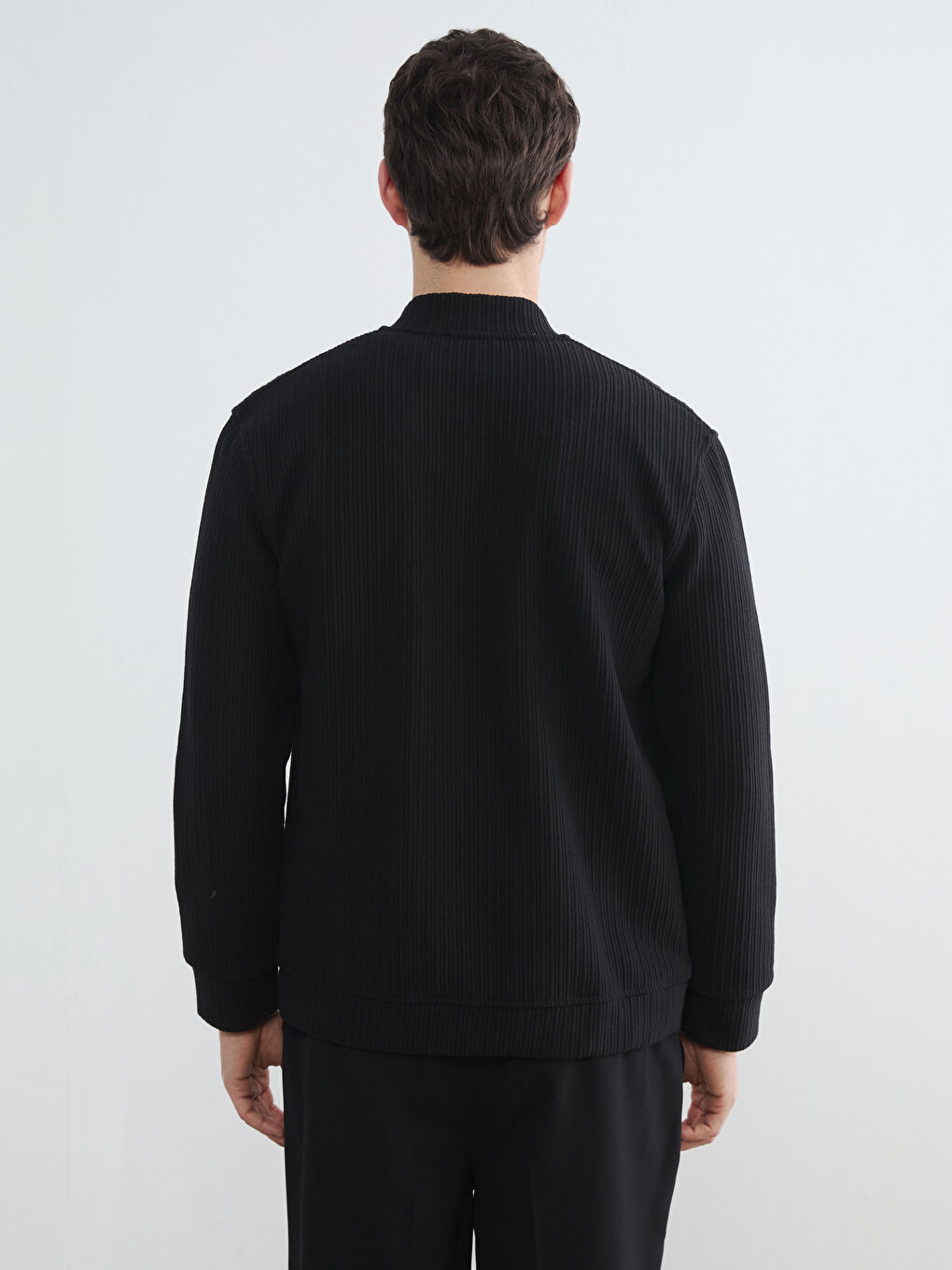 Siyah Kolej Yaka Erkek Sweatshirt-3