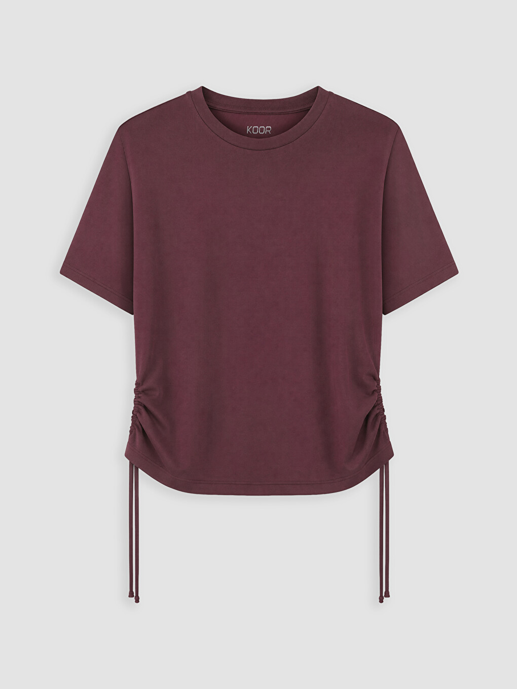 Bordo Büzgülü Modal Karışımlı Kadın Spor Tişört-2