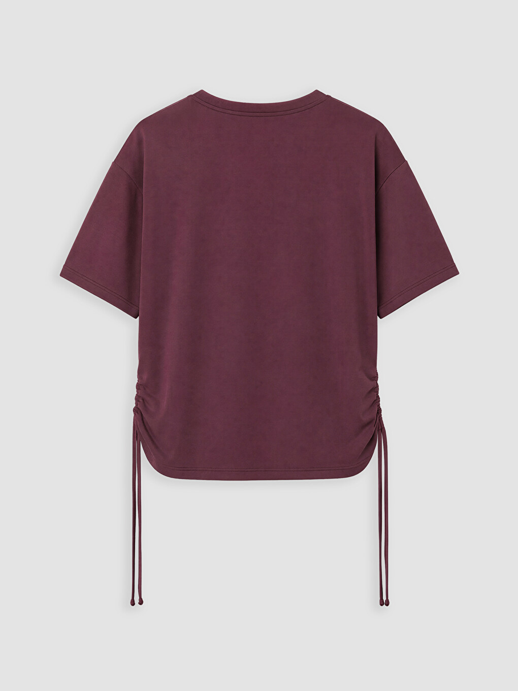 Bordo Büzgülü Modal Karışımlı Kadın Spor Tişört-4