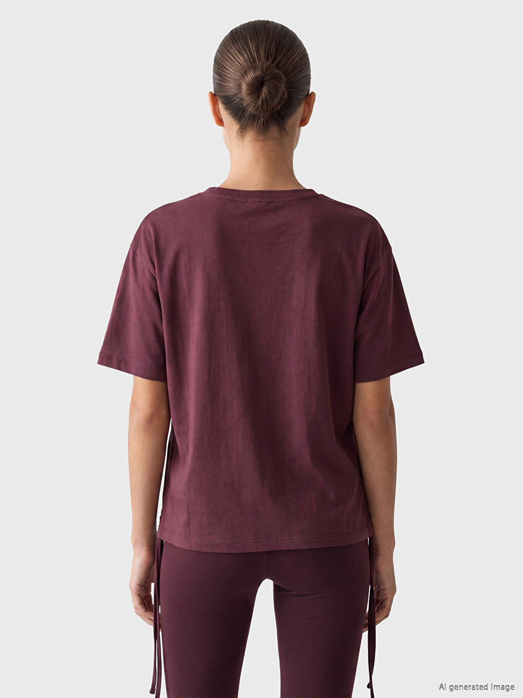 Bordo Büzgülü Modal Karışımlı Kadın Spor Tişört-3