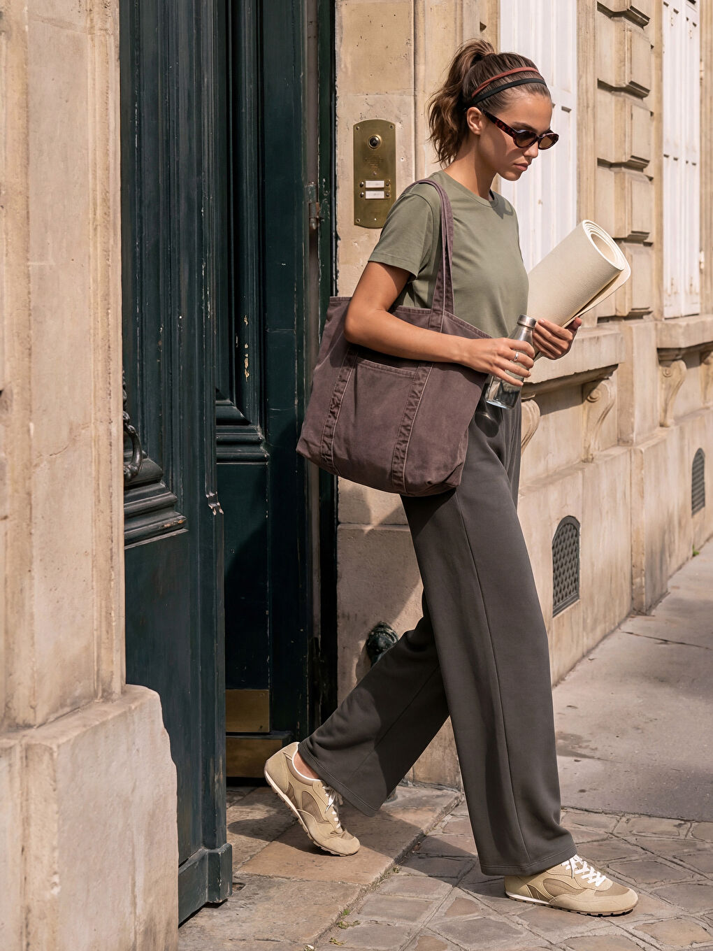 Haki Beli Lastikli Soft Touch Kadın Eşofman Altı-1