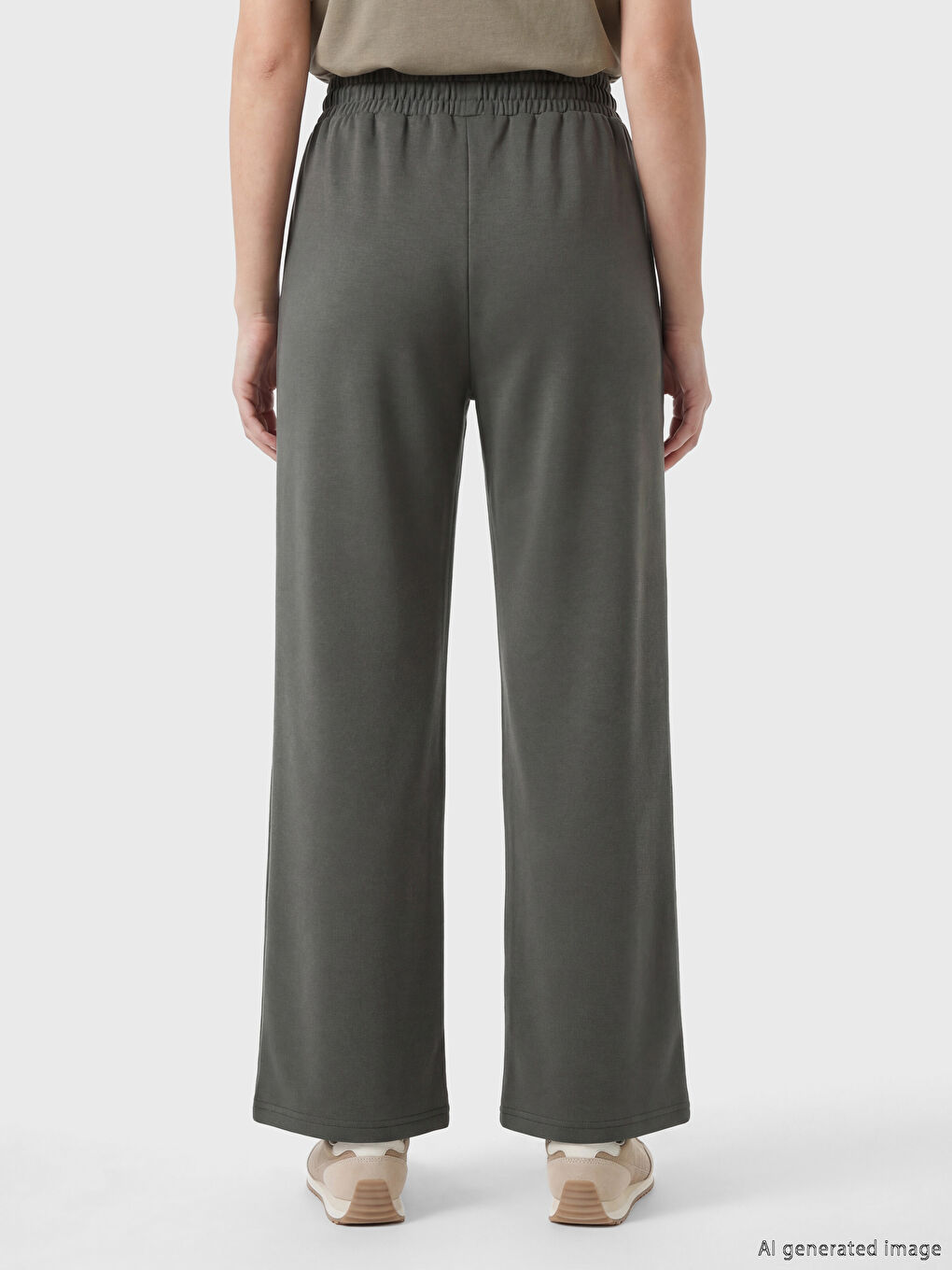 Haki Beli Lastikli Soft Touch Kadın Eşofman Altı-5