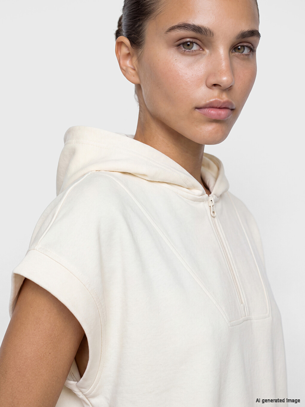 Ekru Soft Touch Kadın Hoodie-2