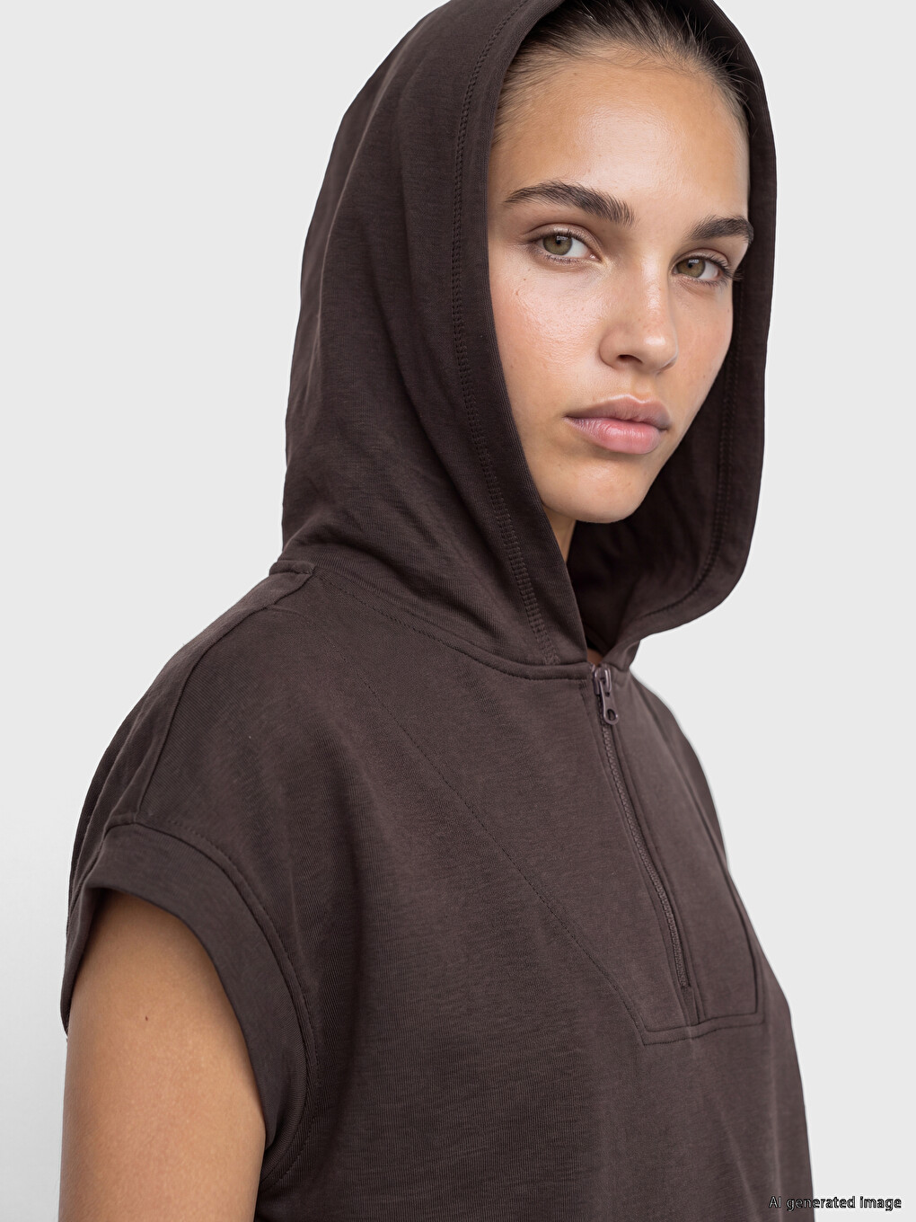 Kahverengi Soft Touch Kadın Hoodie-2