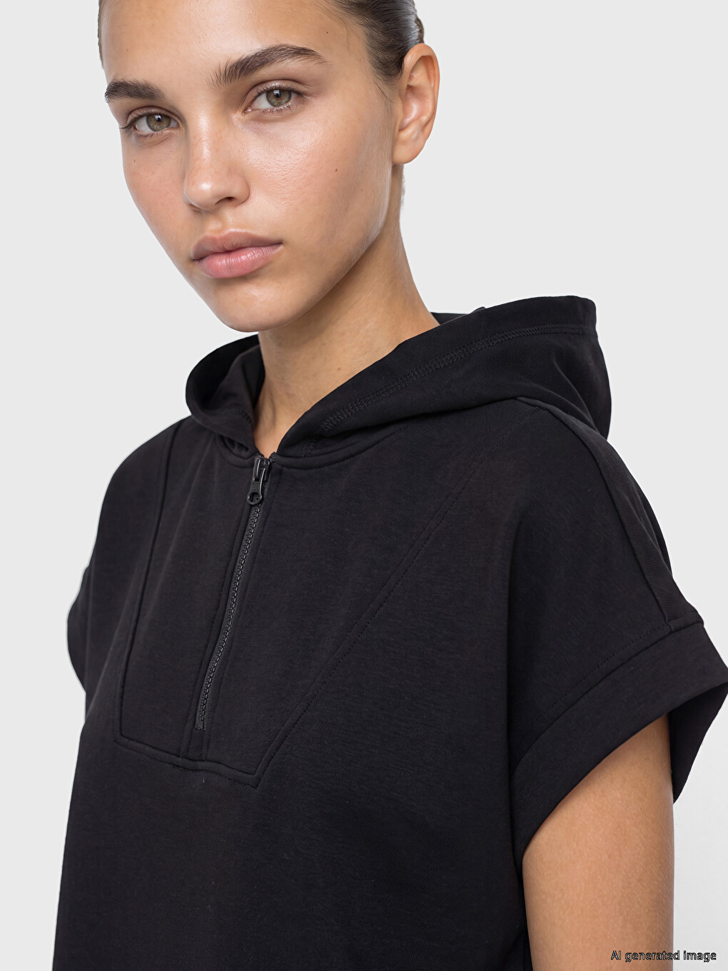 Siyah Soft Touch Kadın Hoodie-2