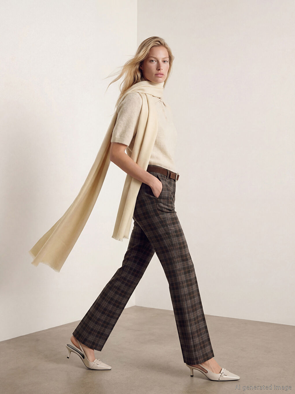 Siyah Beli Kemerli Ekose İspanyol Paça Kadın Pantolon