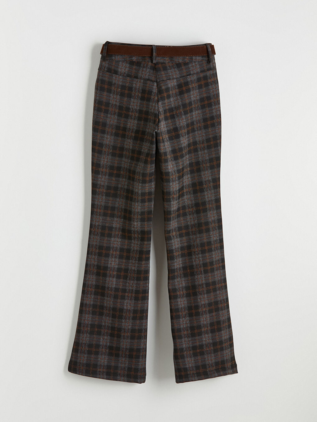 Siyah Beli Kemerli Ekose İspanyol Paça Kadın Pantolon-5