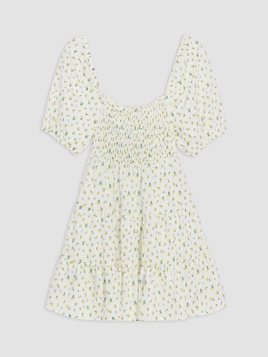 Square Neck Floral Ruched Mini Dress-4