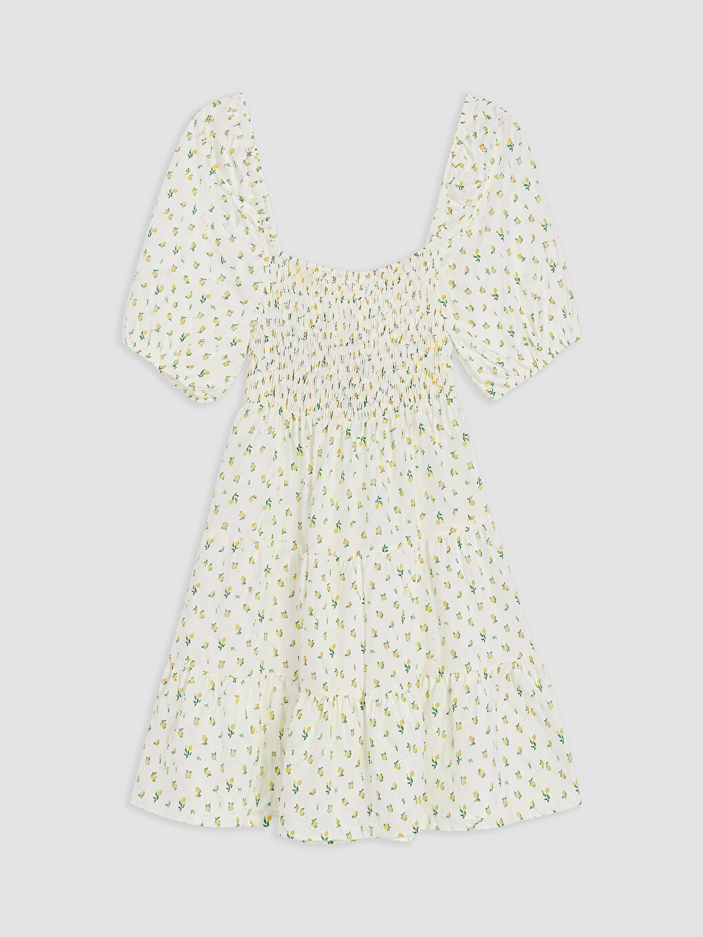 Square Neck Floral Ruched Mini Dress-5
