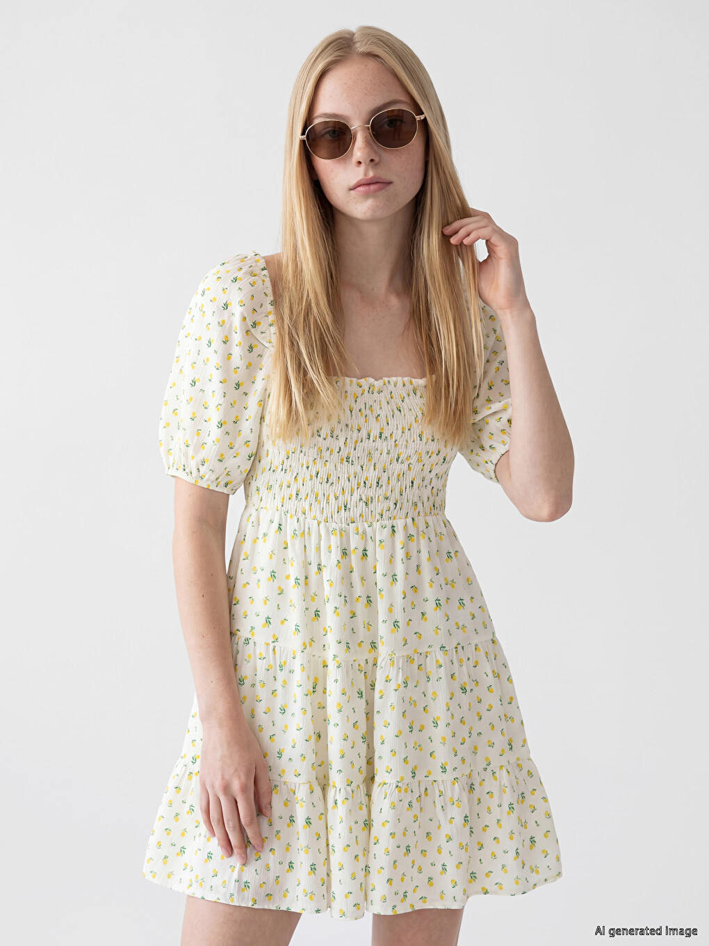 Square Neck Floral Ruched Mini Dress-1