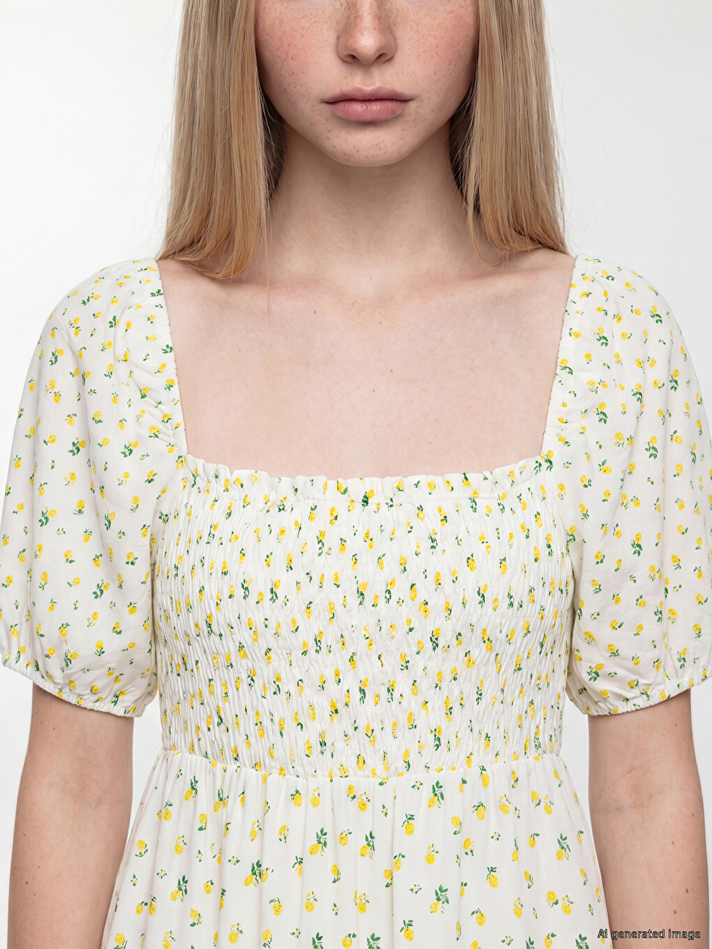 Square Neck Floral Ruched Mini Dress-2