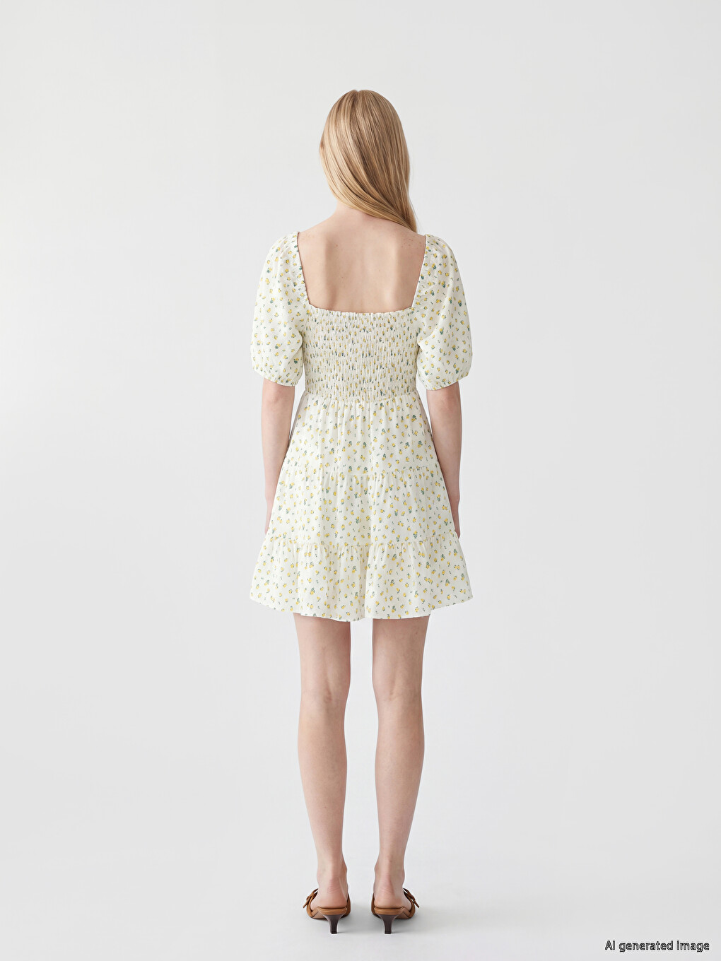 Square Neck Floral Ruched Mini Dress-3