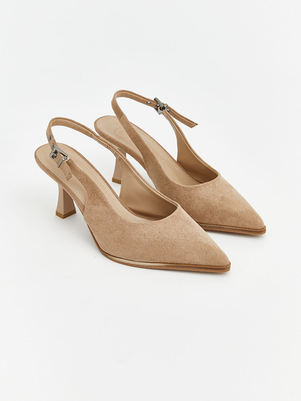 Bej Süet Görünümlü Kadın Topuklu Ayakkabı